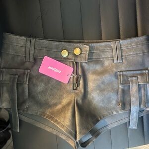 Edikted Black Leather Women Shorts